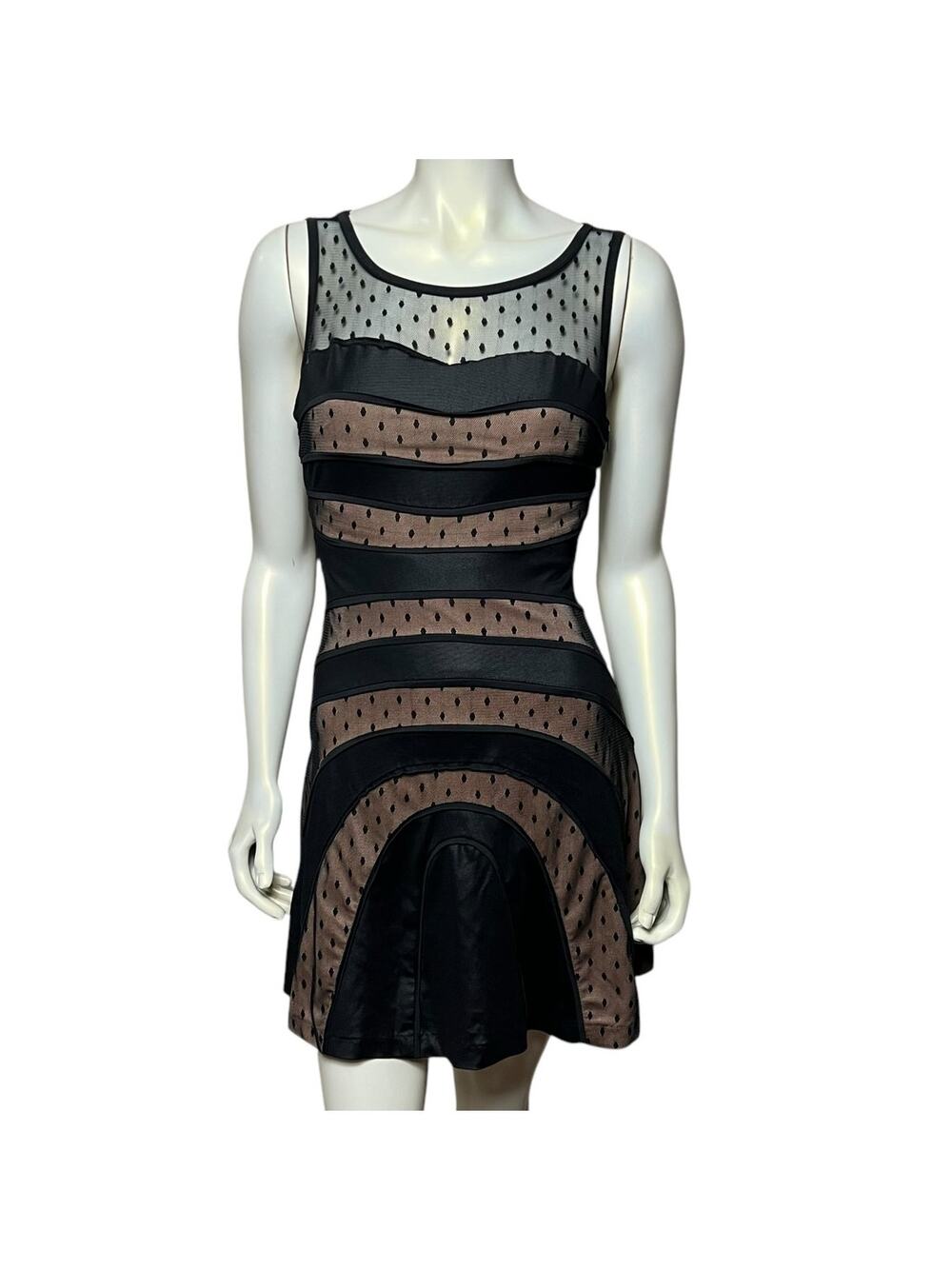 NIKIBIKI Black Nude Mesh Illusion Cocktail Dress Polka Dot Size S